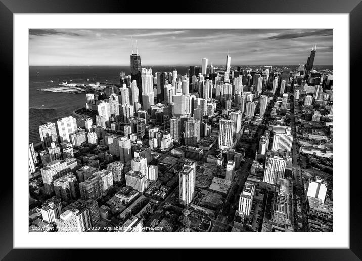 Aerial Chicago cityscape downtown skyscrapers  Framed Mounted Print by Spotmatik 