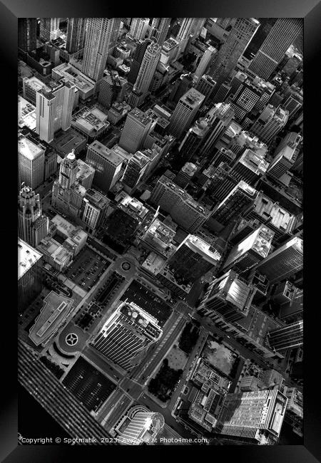 Aerial Chicago rooftop view City front Plaza skyscrapers Framed Print by Spotmatik 