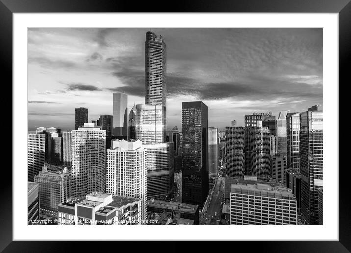 Aerial Chicago city skyscrapers downtown district  Framed Mounted Print by Spotmatik 