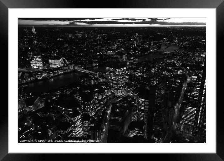 Aerial London night view river Thames Framed Mounted Print by Spotmatik 