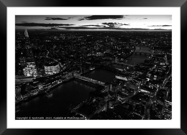 Aerial London city night view river Thames Framed Mounted Print by Spotmatik 