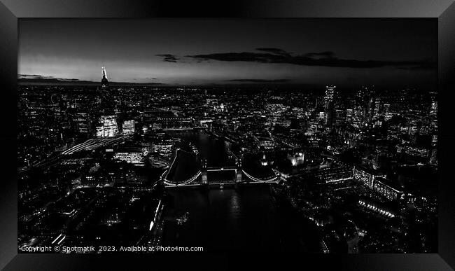 Panoramic Aerial illuminated London view of Tower Bridge England Framed Print by Spotmatik 