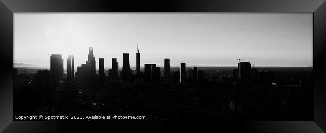 Aerial Panorama Los Angeles sunrise Silhouette Framed Print by Spotmatik 
