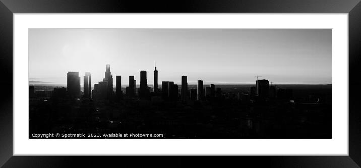 Aerial Panorama Los Angeles sunrise Silhouette Framed Mounted Print by Spotmatik 