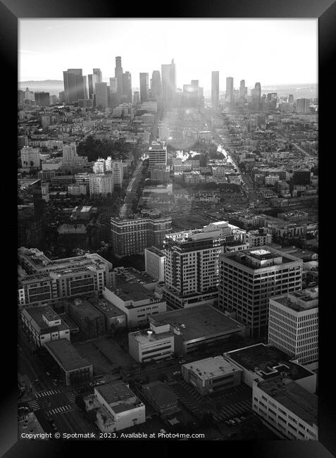 Aerial sunrise Los Angeles skyline California USA Framed Print by Spotmatik 
