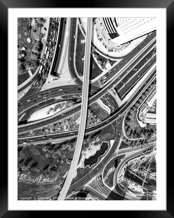 Aerial of Dubai junction Intersection Sheikh Zayed Framed Mounted Print by Spotmatik 