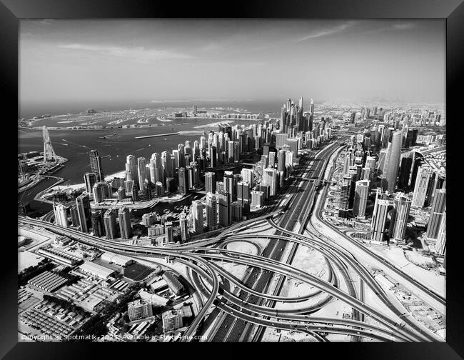 Aerial Dubai city skyscrapers Palm Jumeirah Island Framed Print by Spotmatik 