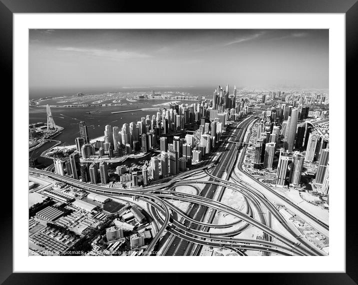 Aerial Dubai city skyscrapers Palm Jumeirah Island Framed Mounted Print by Spotmatik 