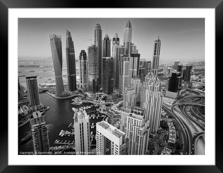 Aerial Dubai cityscape Marina Mall Emirates UAE Framed Mounted Print by Spotmatik 