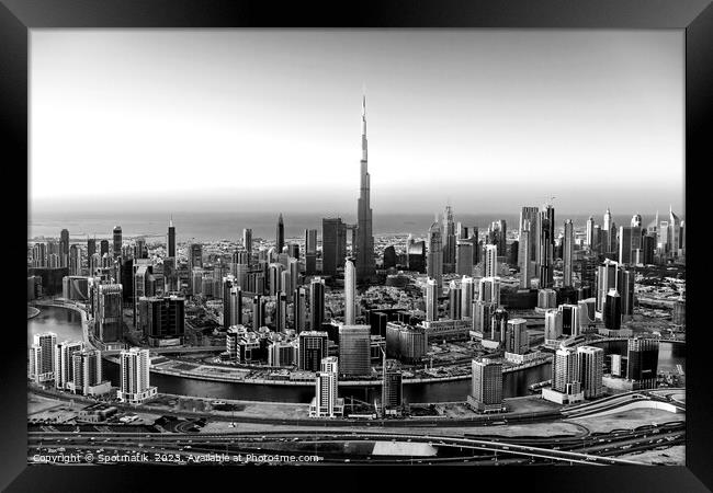 Aerial view Dubai skyscrapers Burj Khalifa UAE Framed Print by Spotmatik 