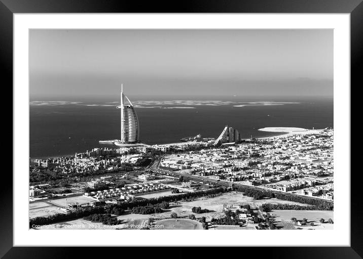 Aerial Dubai Burj Al Arab Hotel coastline UAE  Framed Mounted Print by Spotmatik 