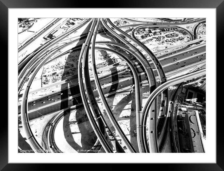 Aerial overhead Dubai Sheikh Zayed Road junction Framed Mounted Print by Spotmatik 