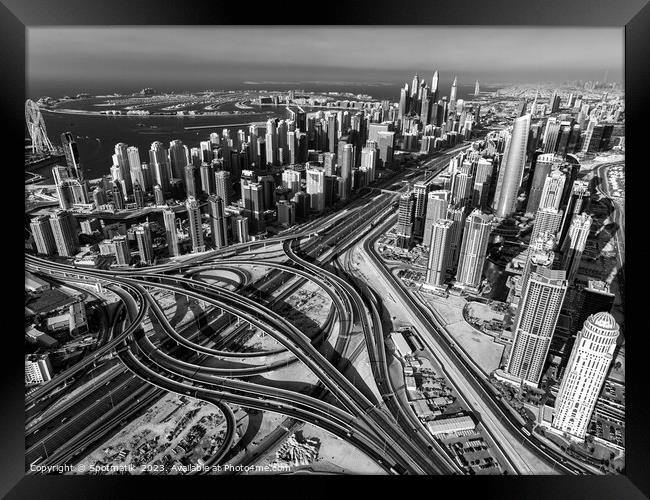 Aerial view of Dubai Interchange Sheikh Zayed Road Framed Print by Spotmatik 