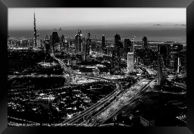 Aerial Dubai sunset Burj Khalifa UAE Framed Print by Spotmatik 