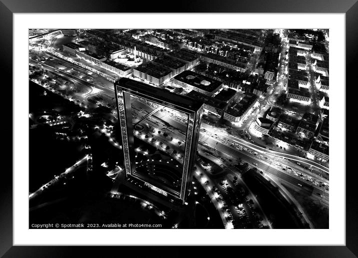 Aerial Dubai night The Frame Zabeel Park UAE Framed Mounted Print by Spotmatik 