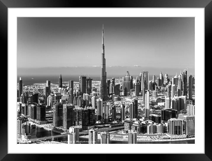 Aerial Dubai Burj Khalifa Skyscraper Business Bay  Framed Mounted Print by Spotmatik 
