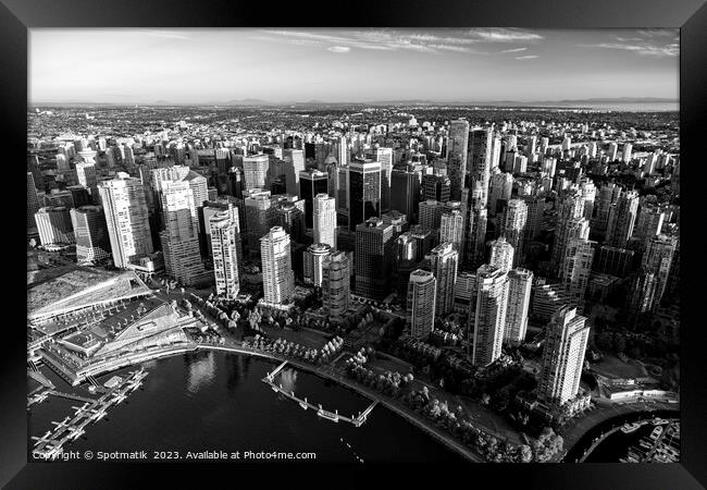 Aerial Vancouver Harbour Skyscrapers Canada Framed Print by Spotmatik 
