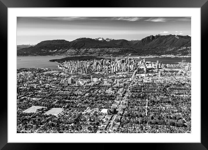Aerial Vancouver cityscape coastal mountain Canada Framed Mounted Print by Spotmatik 