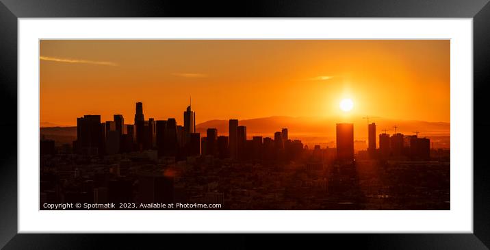 Aerial Panorama sunrise Los Angeles city skyline Framed Mounted Print by Spotmatik 