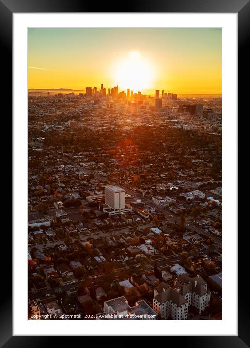 Aerial skyline sunrise over Los Angeles California Framed Mounted Print by Spotmatik 