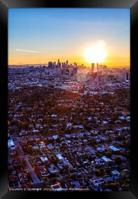 Aerial sunrise suburban Los Angeles California Framed Print by Spotmatik 