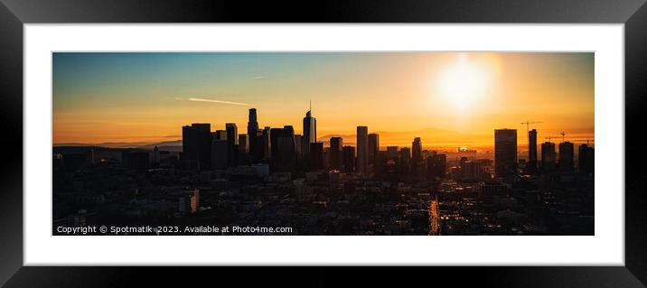 Aerial Panorama view at sunrise over Los Angeles  Framed Mounted Print by Spotmatik 