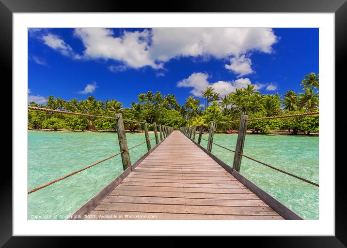 Bora Bora Island jetty in luxury tropical resort Framed Mounted Print by Spotmatik 
