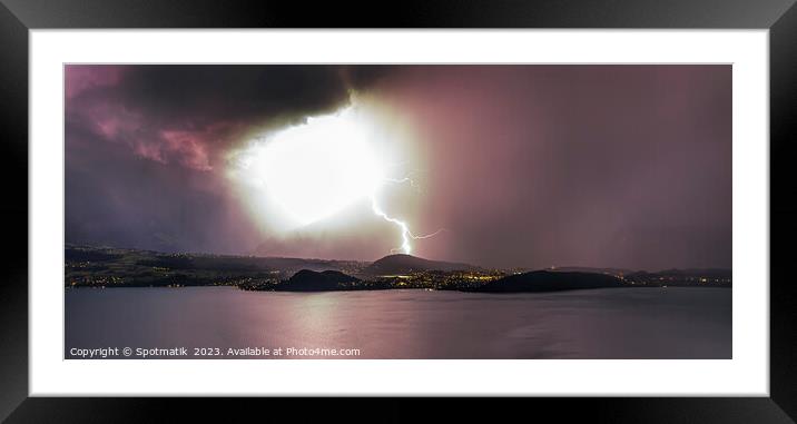 Lightning Storm Over Lake Thun Switzerland Framed Mounted Print by Spotmatik 