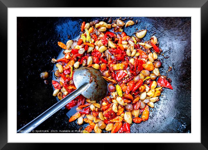 Balinese spices chilies cooking in traditional wok Indonesia  Framed Mounted Print by Spotmatik 