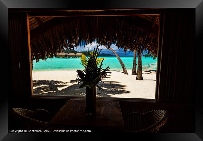 Bora Bora postcard view of luxury tourist resort  Framed Print by Spotmatik 
