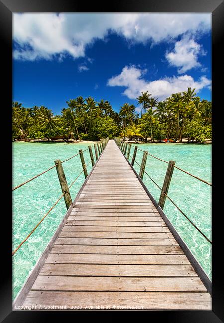 Bora Bora tropical Island overwater boardwalk French Polynesia Framed Print by Spotmatik 