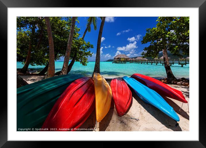 Tourist kayaks Bora Bora active vacation luxury resort  Framed Mounted Print by Spotmatik 