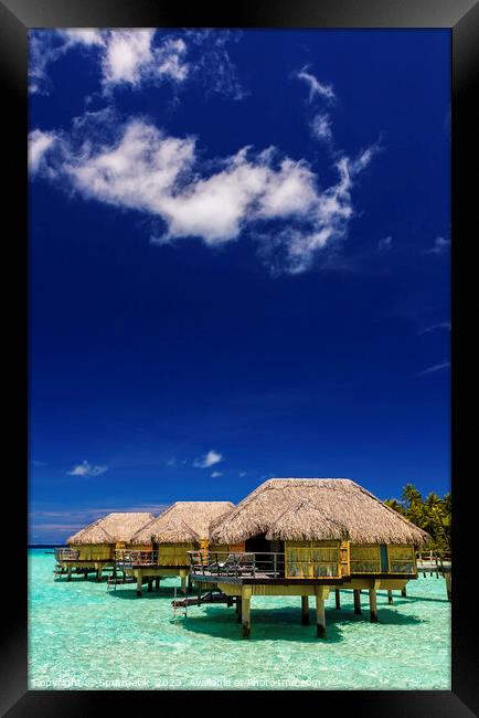 Bora Bora Overwater luxury Bungalows Aquamarine lagoon Polynesia Framed Print by Spotmatik 