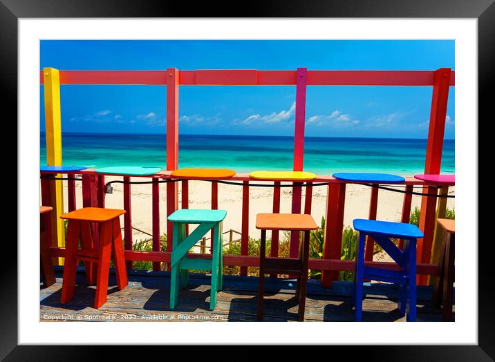 Bahamas colorful beach bar Caribbean shore line USA Framed Mounted Print by Spotmatik 