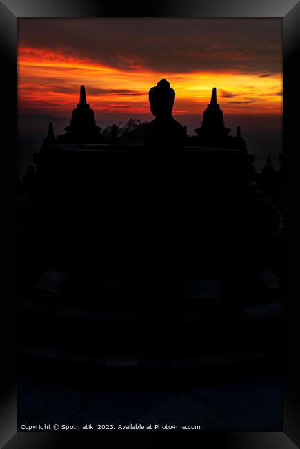 Sunrise Silhouette Borobudur monument temple to Hinduism Java Framed Print by Spotmatik 