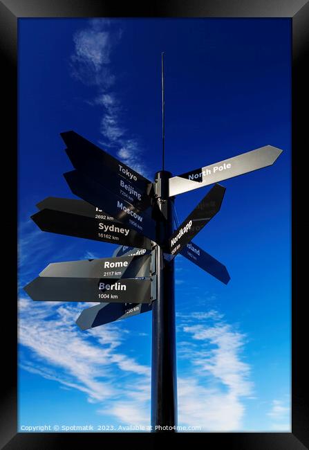 Mile signpost places of the world to explore  Framed Print by Spotmatik 