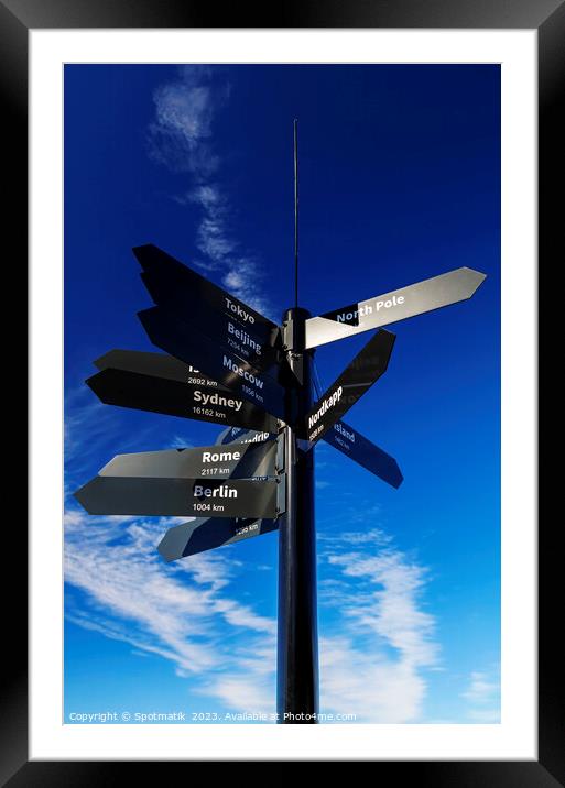 Mile signpost places of the world to explore  Framed Mounted Print by Spotmatik 