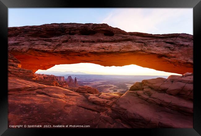 Desert sunrise view Mesa Arch Moab Utah America  Framed Print by Spotmatik 