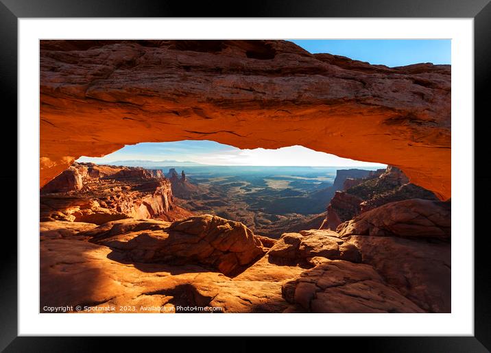 View of the rising sun Mesa sandstone Arch  Framed Mounted Print by Spotmatik 