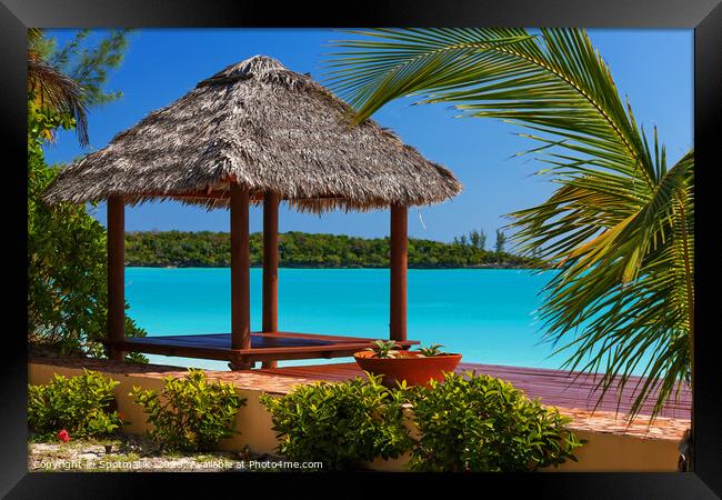 Beach with tropical house luxury vacation resort Bahamas Framed Print by Spotmatik 