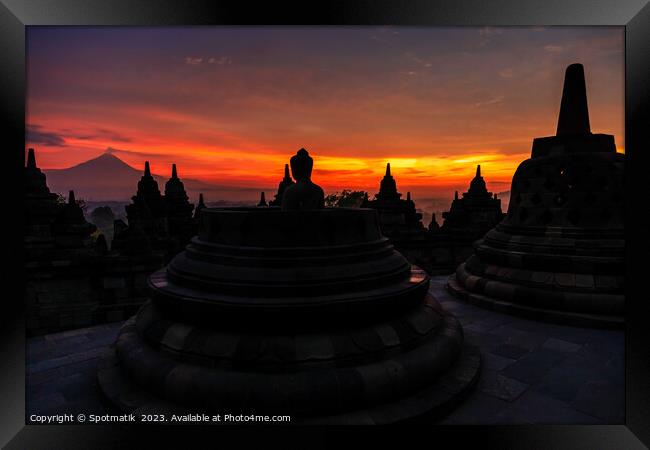 Sunrise over Borobudur religious stone temple Indonesia Asia Framed Print by Spotmatik 
