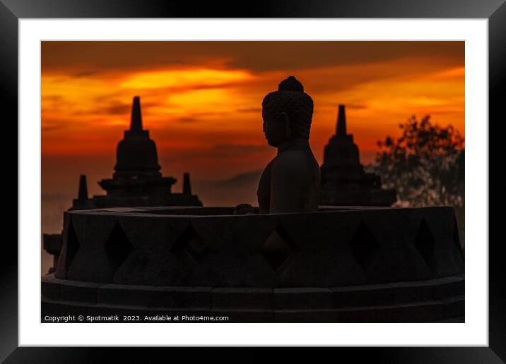 Borobudur Java sunrise Hinduism and Buddhism Statues Asia Framed Mounted Print by Spotmatik 