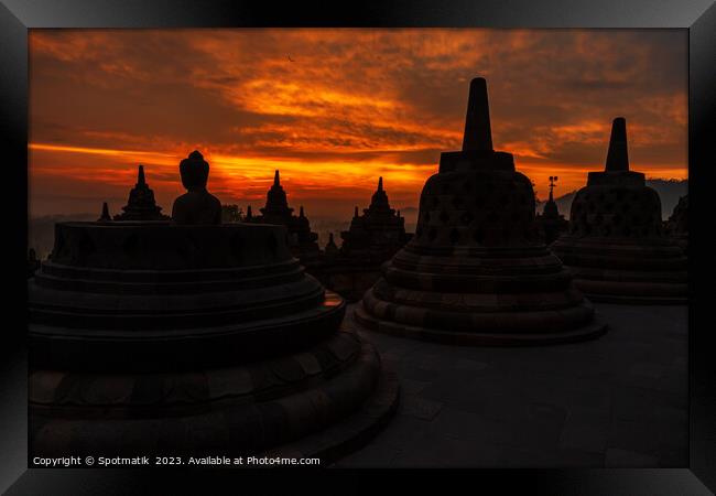 Asian sunrise Borobudur temple to Buddhism Hinduism Indonesia Framed Print by Spotmatik 