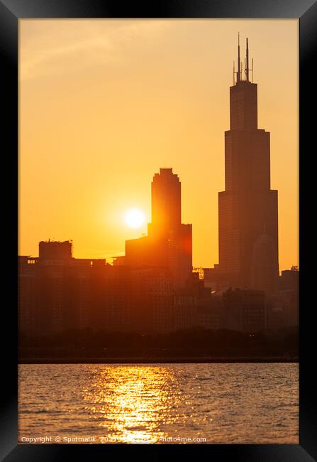 Sunset Willis Tower Lake Michigan Chicago City Skyline  Framed Print by Spotmatik 