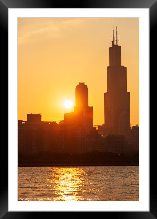 Sunset Willis Tower Lake Michigan Chicago City Skyline  Framed Mounted Print by Spotmatik 
