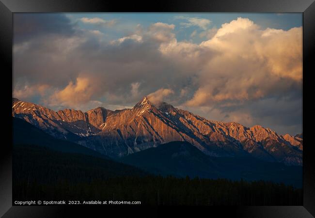 Wilderness mountain peaks and coniferous forests Banff Canada Framed Print by Spotmatik 