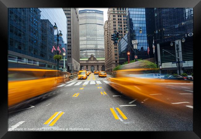 Yellow taxi cabs Manhattan New York city USA Framed Print by Spotmatik 