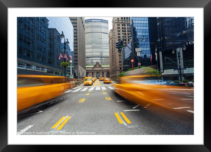 Yellow taxi cabs Manhattan New York city USA Framed Mounted Print by Spotmatik 