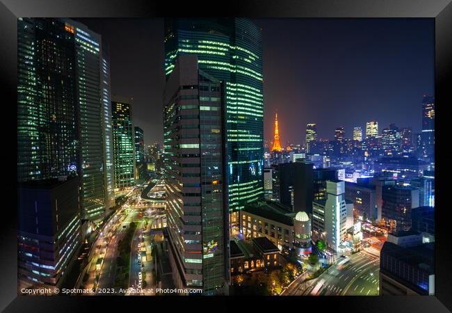Tokyo Japan city travel illuminated night view skyscrapers  Framed Print by Spotmatik 