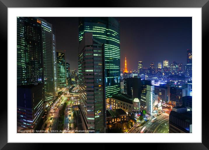 Tokyo Japan city travel illuminated night view skyscrapers  Framed Mounted Print by Spotmatik 